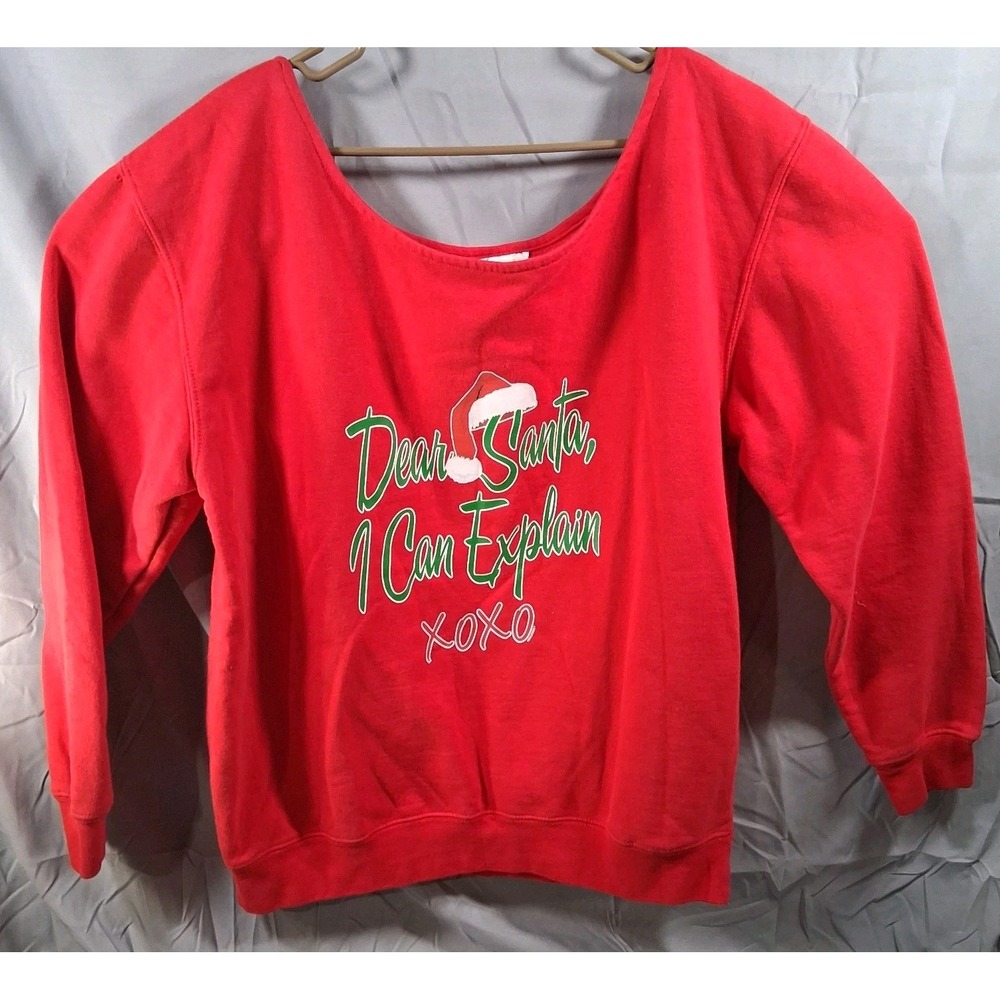 Awkward Styles Sweatshirt Women L/XL Red Excellent Santa Christmas Off Shoulder